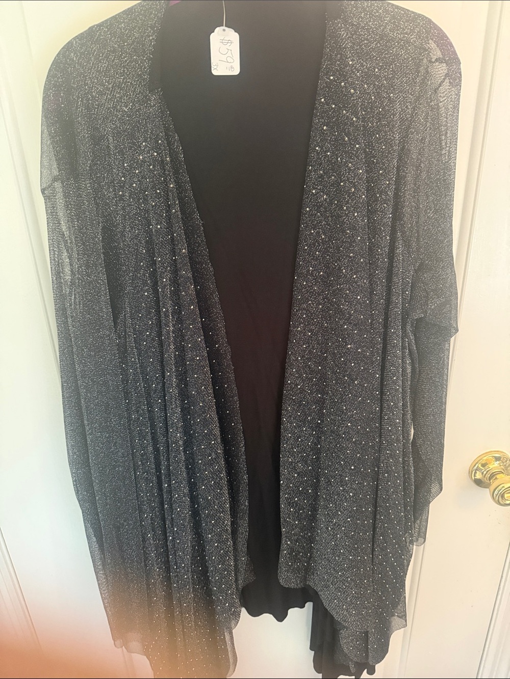 Open-Front Metallic Sparkle Cardigan Shrug - Black 3X